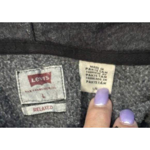 Levis Mens Hoodie Large Dark Gray Oversized‎ XL Fit Athletic Pullover Jacket - Picture 8 of 8